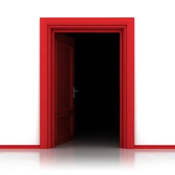 Isolated single red opened door in closeup 3d illustration Ilustración de archivo