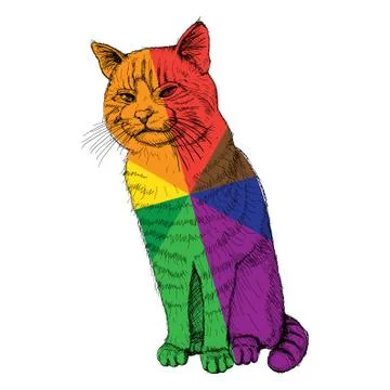 Isolated sitting multicolored cat on white - illustration Stock Illustration