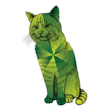 Isolated sitting multicolored cat on white - illustration Stock Illustration