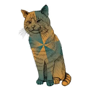 Isolated sitting multicolored cat on white - illustration Stock Illustration