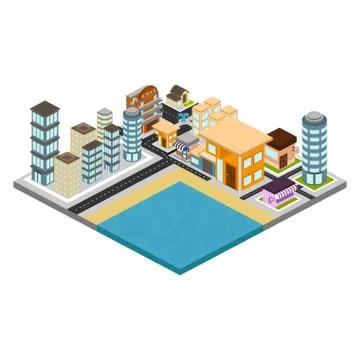 Isolated skyline of a 3d city Ilustração Stock