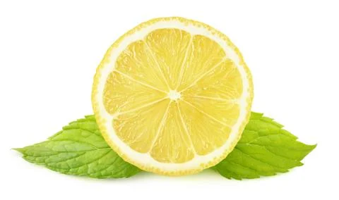 Isolated slice of lemon and mint leaves Stock Photos