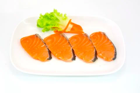 Isolated slice of salmon Stock Photos