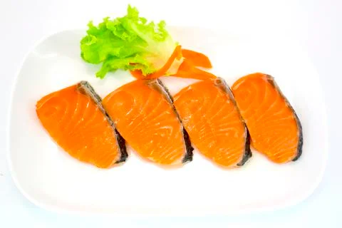 Isolated slice of salmon Stock Photos