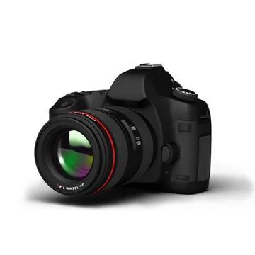 Isolated SLR camera on white background suitable for your device concept. Stock Photos