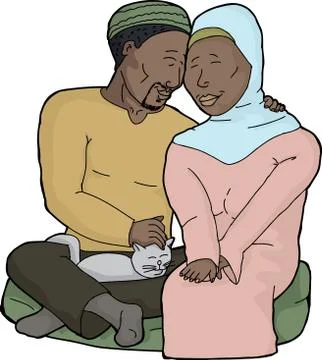 Isolated smiling couple with cat Ilustração Stock
