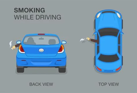 Isolated smoking driver. Hand with cigarette hanging out the car window. Stock Illustration