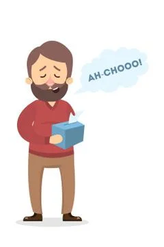 Isolated sneezing man. Stock Illustration