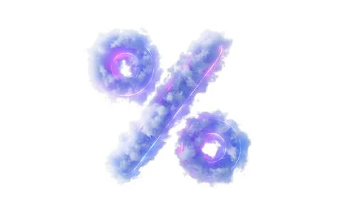 Isolated soft cloud with percent sign shape, 3d rendering. Stock Illustration