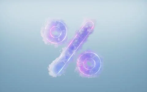 Isolated soft cloud with percent sign shape, 3d rendering. Stock Illustration