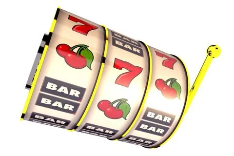 Isolated on Solid White Fruit Machine Drums. 3D Rendered illustration. Illustrazione stock