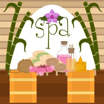 Isolated spa objects image with text Stock Illustration