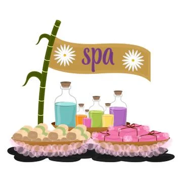 Isolated spa objects image with text Stock Illustration