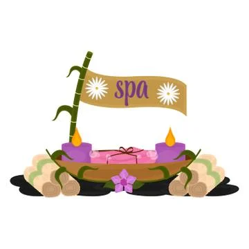 Isolated spa objects image with text Stock Illustration