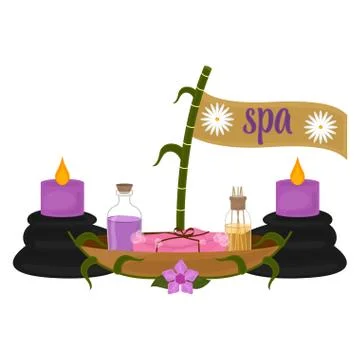 Isolated spa objects image with text Stock Illustration