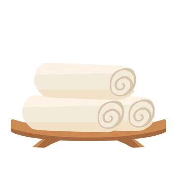 Isolated spa therapy treatment object illustration wood plate and rolled towe Stock Illustration