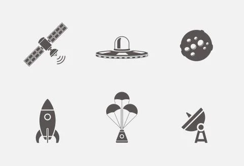 Isolated space icons in grey shape vector set Stock Illustration