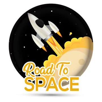 Isolated Space rocket take off silver logo Stock Illustration