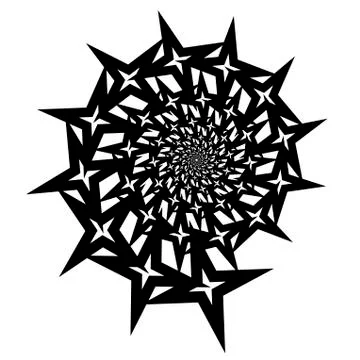 Isolated spirals of star hexagons on white square background. design element Illustrazione stock