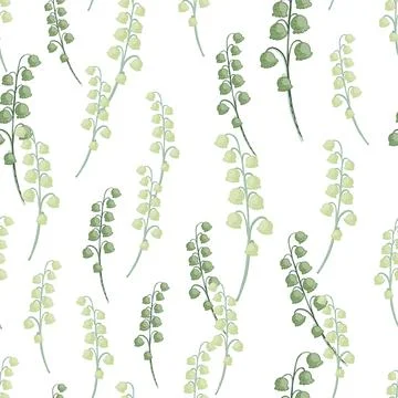 Isolated spring seamless pattern with random lily of the valley silhouettes.  Stock Illustration