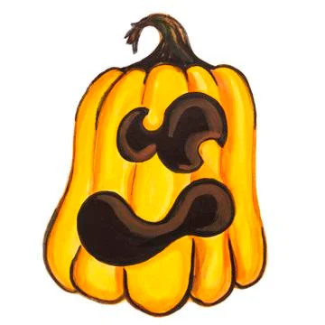Isolated square picture, pumpkin on white paper painted by hand. Stock Illustration
