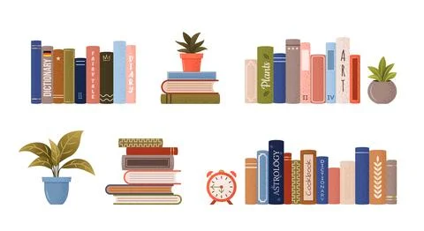 Isolated stack and piles of various books. Stock Illustration