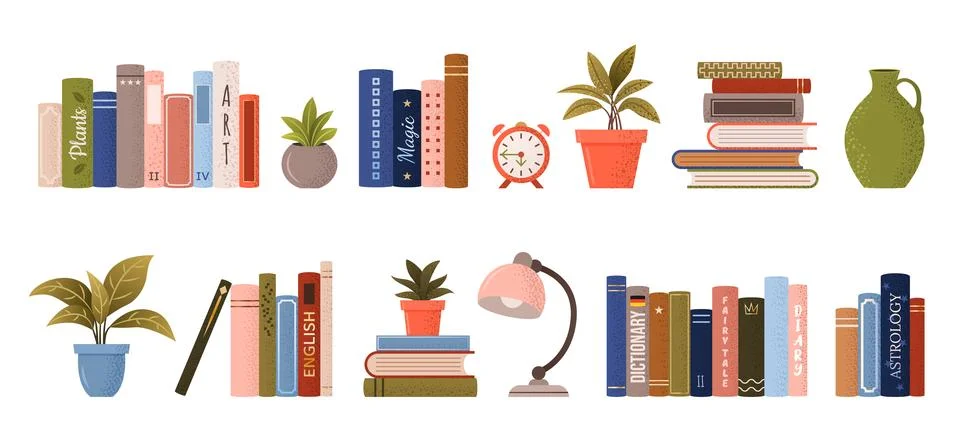 Isolated stack and piles of various books. Stock Illustration