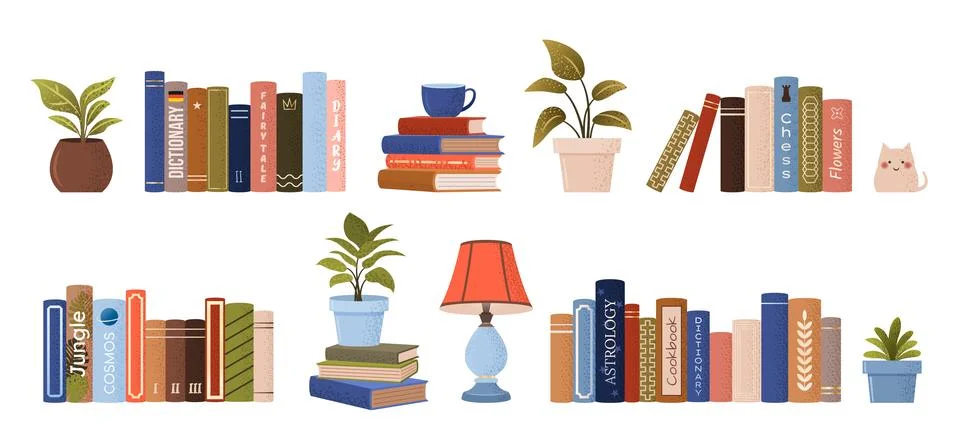 Isolated stack and piles of various books. Stock Illustration