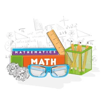 Isolated stack of books and school supplies Math class concept Vector Stock Illustration