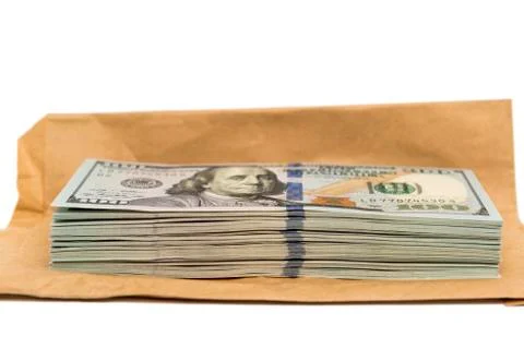 Isolated stack of hundred dollar bills on top of envelope Stock Photos