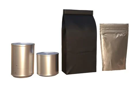 Isolated Stand-up pouch, Tin and Sachet also known as Packaging or Doypack, Stock Illustration