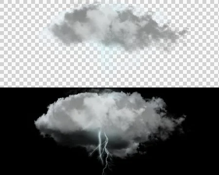 Isolated Storm Cloud with Lightning Bolt  Strike on Transparent PNG Background  Stock Illustration