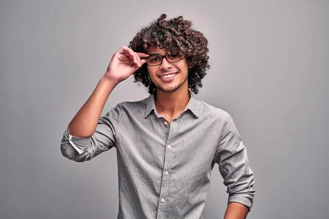 Isolated studio image of intelligent handsome man Stock Photos