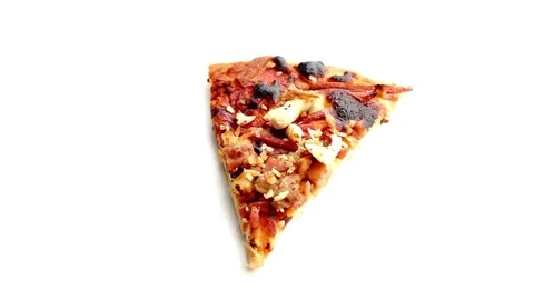 Isolated studio shot of slice of meatlovers pizza Stock Footage 75979245