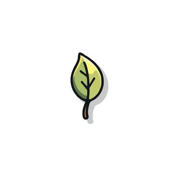 Isolated stylized green leaf drawing with dark outline offers a modern grap.. Illustrazione stock