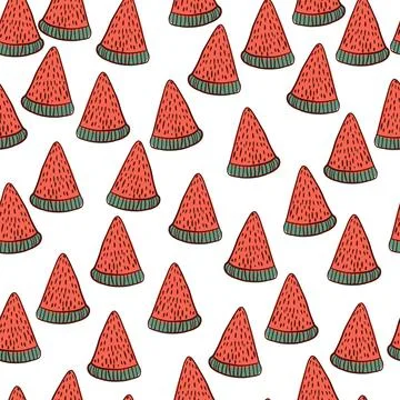 Isolated summer food seamless pattern with little pink organic watermelon sli Stock Illustration