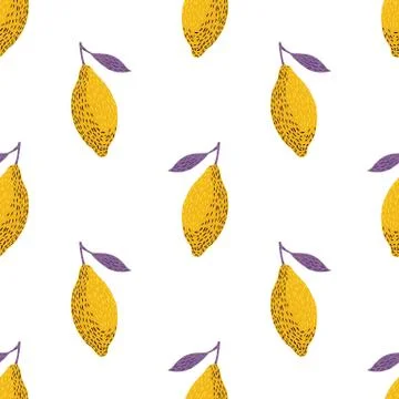 Isolated summer seamless pattern with lemon ornament. Yellow citrus fruits on Stock Illustration