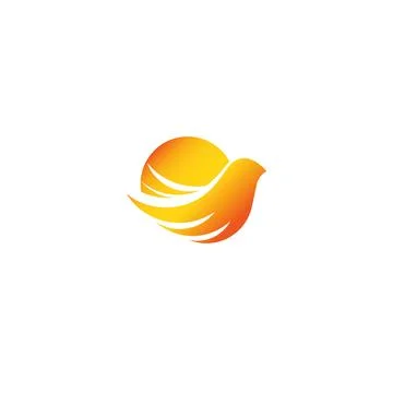 Isolated sun and bird vector logo. Sunset or sunrise with human hand logotype. Stock Illustration