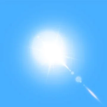 Isolated sun flash rays and spotlight. Golden front translucent sunlight Illustrazione stock