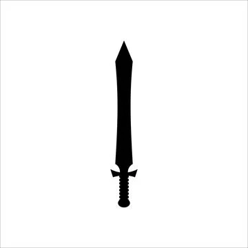 An isolated sword icon on a white background. Fantasy Warrior Silhouette de.. 스톡 일러스트