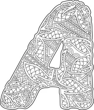 Isolated tangle pattern with decorative letter A Stock Illustration