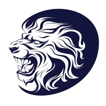 Isolated tattoo, vector illustration, profile silhouette head of a roaring li Stock Illustration