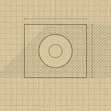 Isolated technical drawing of a square flange with concentric circles illus.. Illustration
