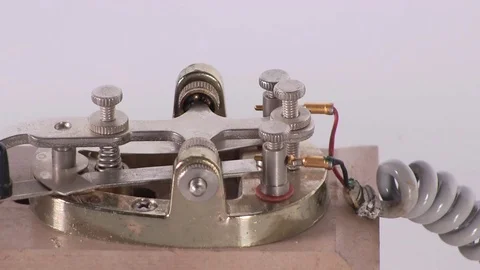 Isolated telegraph key lever morse code close-up Stock Footage 84015804