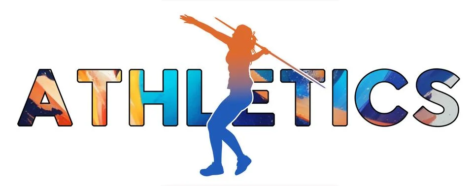 Isolated text ATHLETICS on Withe Background - Javelin - Color Icon Gradient.. Illustrazione stock