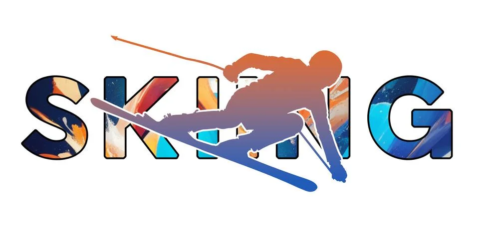Isolated text SKIING on Withe Background - Color Icon Gradient Silhouette F.. Stock Illustration