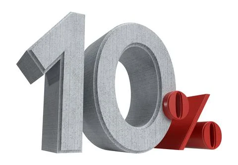 Isolated Three Dimensional Alphabet 10% or Ten Percent Sign on White Background. Stock Illustration