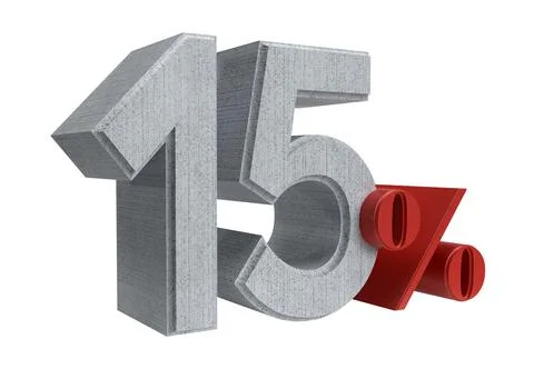 Isolated Three Dimensional Alphabet 15% or Fifteen Percent Sign. Stock Illustration
