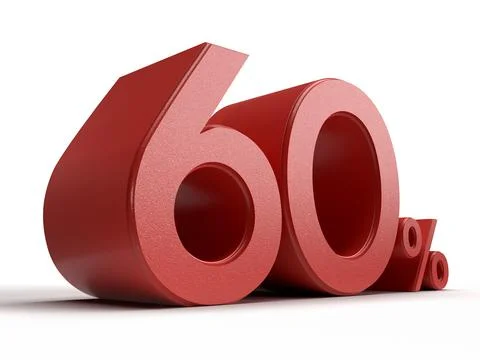 Isolated Three Dimensional Number 60% or Sixty Percent in Red Color. Stock Illustration