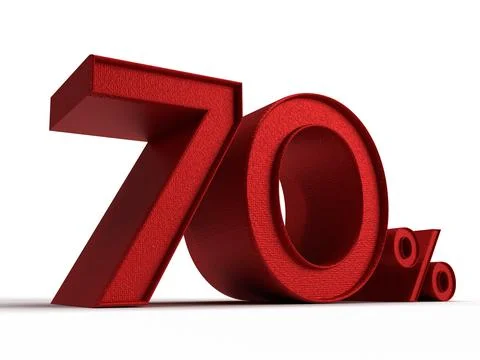 Isolated Three Dimensional Number 70% or Seventy Percent in Red Color. Stock Illustration